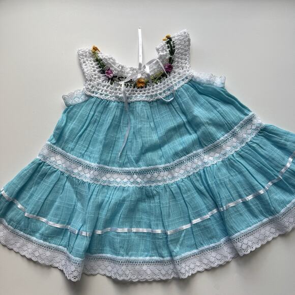 Toddler Baby Girl Mexican Dress Size 3-6M Handmade Crochet Tiered Peasant Lace - Picture 5 of 5